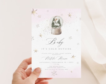 Baby it's cold outside invitation, Winter baby shower invitation, Winter wonderland  girl pink baby shower, Editable Baby Shower Invite DIY