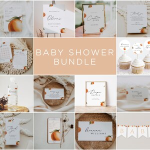 Little Cutie Baby Shower Invitation Bundle, Editable Citrus Baby Shower Invitation Set, Oranges Baby Shower Decorations, Baby Shower Games