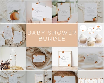 Little Cutie Baby Shower Invitation Bundle, Editable Citrus Baby Shower Invitation Set, Oranges Baby Shower Decorations, Baby Shower Games