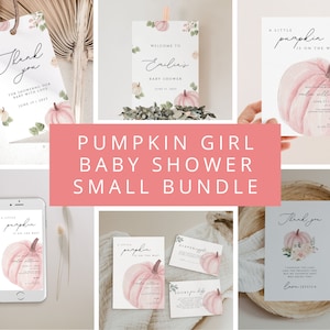 Pink Pumpkin baby shower Invitation Bundle, A little pumpkin is on the Way, Pumpkin girl Baby Shower Invitation bundle, spinkpump01