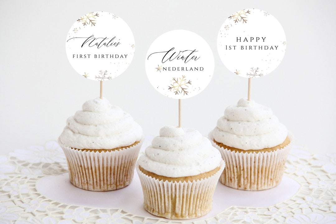 Editable Snowflake Birthday Cupcake Toppers, Winter Cupcake Toppers ...