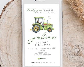 Tractor Birthday Party Evite, Mobile Tractor Editable Digital Birthday Evite, Farm Vehicles Electronic Birthday Party Invitation, Editable