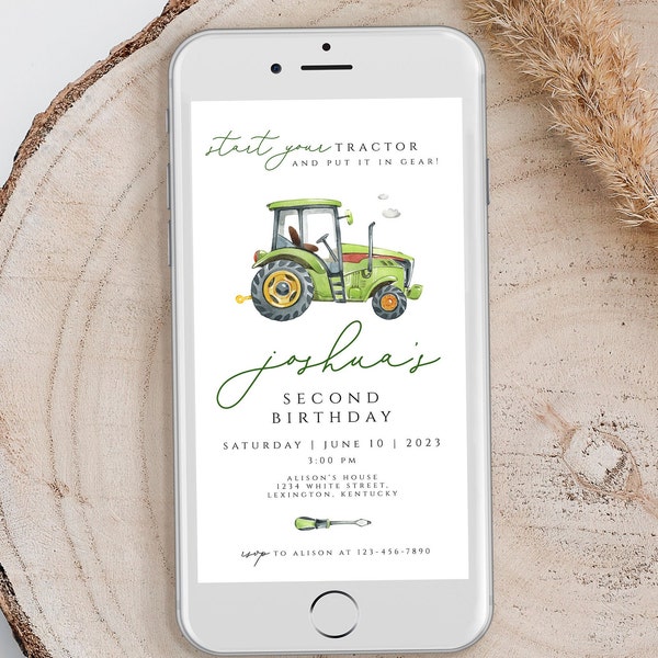 Tractor Birthday Party Evite, Mobile Tractor Editable Digital Birthday Evite, Farm Vehicles Electronic Birthday Party Invitation, Editable