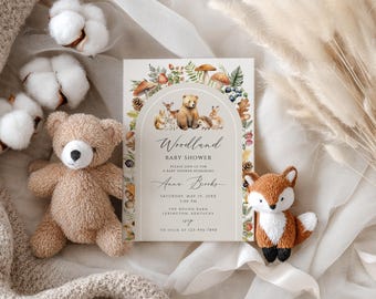 Invitation baby shower animaux de la forêt : thème de la forêt modifiable (téléchargement numérique