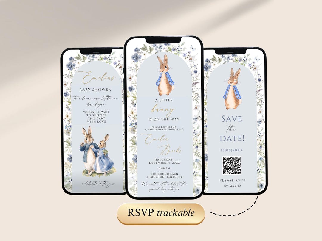 Peter Rabbit Baby Shower Digital Video Invitation Template With QR Code ...