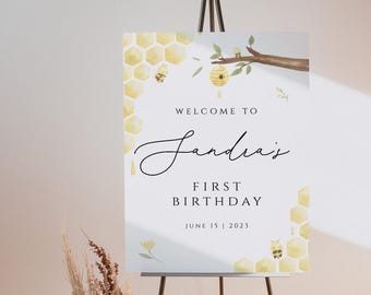 1st First Bee Day Welcome Sign, Bee-Day Welcome Sign, 1st Birthday Party Welcome Sign, Honey Bumble Bee, Welcome Poster, sweet bee, BRB01