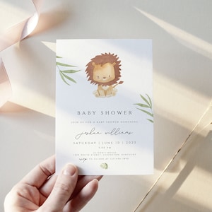 Lion Baby Shower Invitation Template, Lion Baby Shower Invite Editable ...