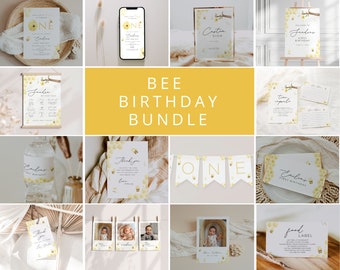 Bee Birthday Bundle, Honey Bee First Birthday decoration, It's Sweet to Bee One, Honey Comb Invitation Set, Bumble Bee Birthday Sweet to bee