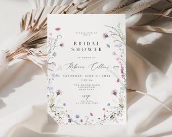 Invitation de douche nuptiale de fleurs sauvages, invitation de douche nuptiale de fleurs, invitation de douche nuptiale florale boho, invitation de fleurs de champ, WFBSH14