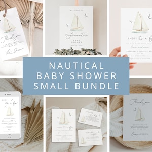 Nautical baby shower Invitation Bundle, Ahoy It's a Boy Invitation, Sailboat Boy baby shower, Marine Baby Shower, Nautical Baby Shower Set image 1