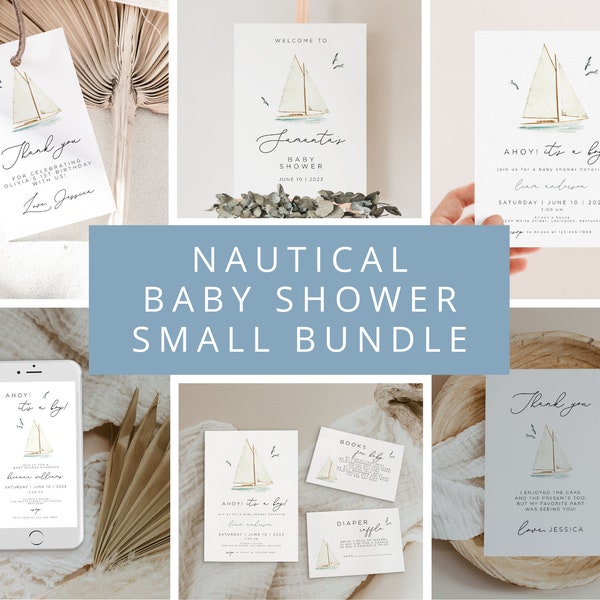 Nautical baby shower Invitation Bundle, Ahoy! It's a Boy Invitation, Sailboat Boy baby shower, Marine Baby Shower, Nautical Baby Shower Set