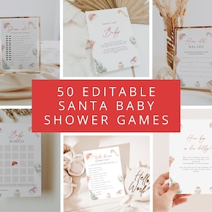 50 bewerkbare Santa Baby Douche Spelletjes, Kerst Baby Douche Spelletjes, Winter Kerst Baby Douche Thema, Genderneutraal, SANTA01
