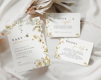Bee Baby Shower Invitation set, bee diaper raffle, books for baby bee baby shower, Honey Bee Baby Shower, Mommy to Bee Baby Shower, BBSH012