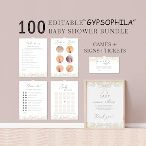 100 bewerkbare babyshowergames gips, witte bloemen babyshowergames, babyshowergames gipskruid bloemen, GBSH01