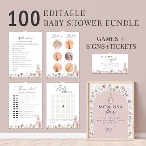 Bearbeitbares Peter Rabbit Baby Shower Game Bundle, rosa Peter Rabbit Baby Shower Game Pack, Mädchen Peter Rabbit Shower Games, PRG01
