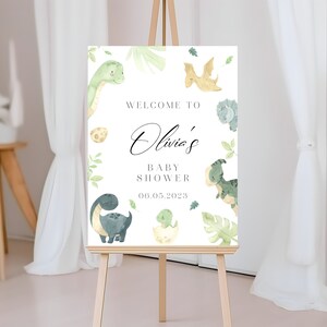 Letrero de bienvenida para baby shower de dinosaurios, Letrero de bienvenida para baby shower de dinosaurios, Letrero de bienvenida para bebé niño dinosaurio, Letrero editable para baby shower imagen 9