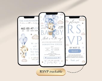 giraffe boy Baby Shower digital Invitation Template with Clickable RSVP, boy Baby Shower Invite, safari Boy baby shower, baby giraffe WBBS01