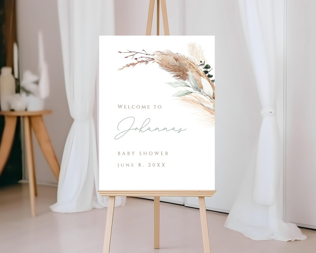 Boho Welcome Sign Printable, Baby Shower Welcome Sign, Editable Pampas ...