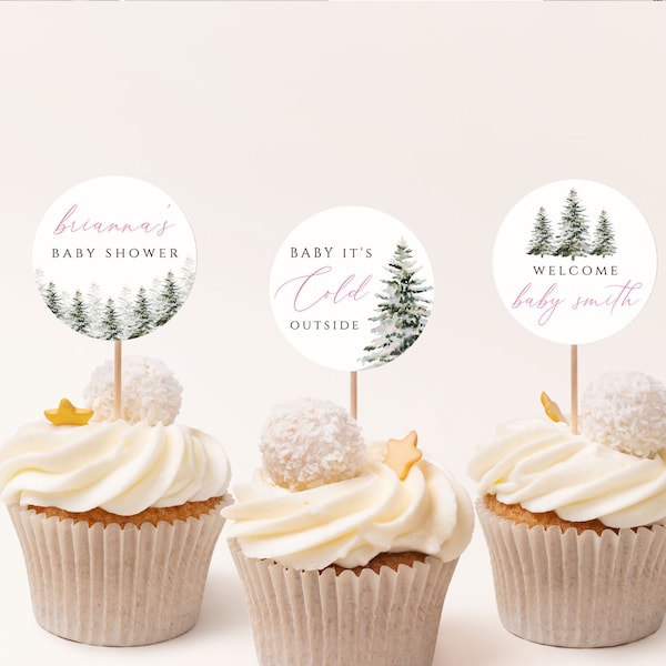Winter baby shower Cupcake Toppers, winter Cupcake Toppers, cold outside Party Decorations, Printable Digital Instant Download