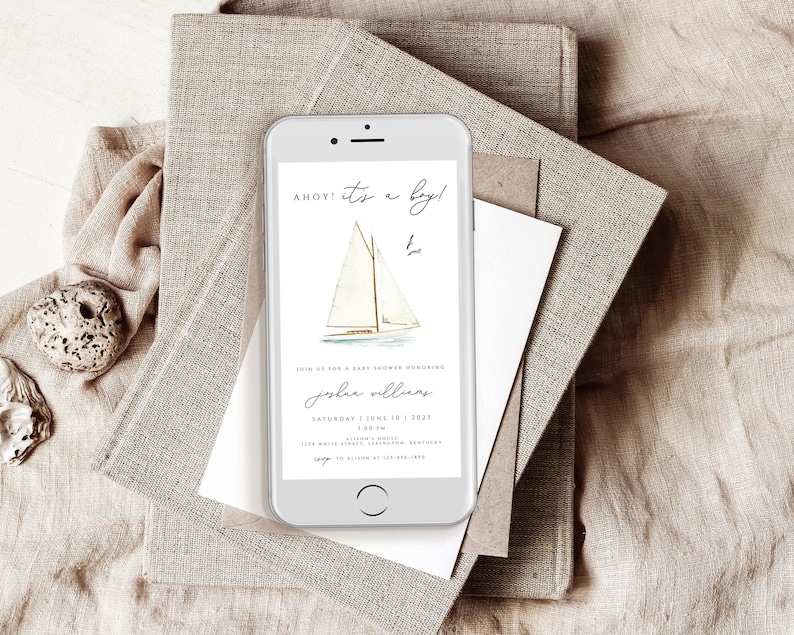 Sailboat Baby Shower Digital Invitation Nautical Baby Shower Etsy