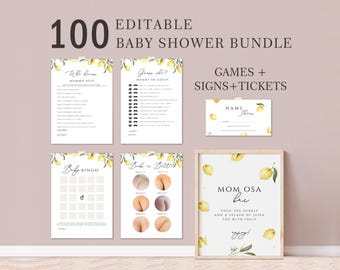 Editable Lemon Baby Shower Games Bundle, Lemon Gender Neutral Baby Shower Games, Mimosa Bar Sign Lemon Game Bundle, Lemon Theme, LBSH01