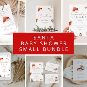 Santa baby shower Invitation Bundle, Winter Christmas baby shower, xmas Baby Shower, December Baby Shower, Cold outside Baby Shower SANTA01