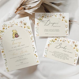 Winnie the Pooh Baby Shower invitation set, Little Hunny Baby Shower Invitation Bundle, floral arch Winnie the Pooh Baby Baby Shower, WPB03