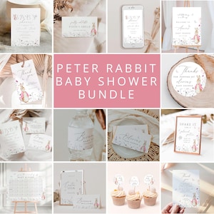peter rabbit baby shower bundle, un coniglietto è nel bundle, bunny girl baby shower bundle, floral peter rabbit girl bundle, PINKBUNNY
