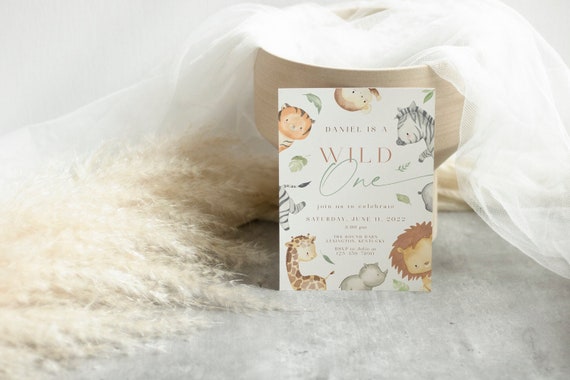 Safari First Birthday Invitation, Wild One Invitation, 1st Birthday evite, Safari Animals Invite, Jungle Animals Birthday invitation