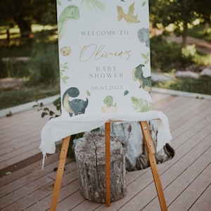 Letrero de bienvenida para baby shower de dinosaurios, Letrero de bienvenida para baby shower de dinosaurios, Letrero de bienvenida para bebé niño dinosaurio, Letrero editable para baby shower imagen 2