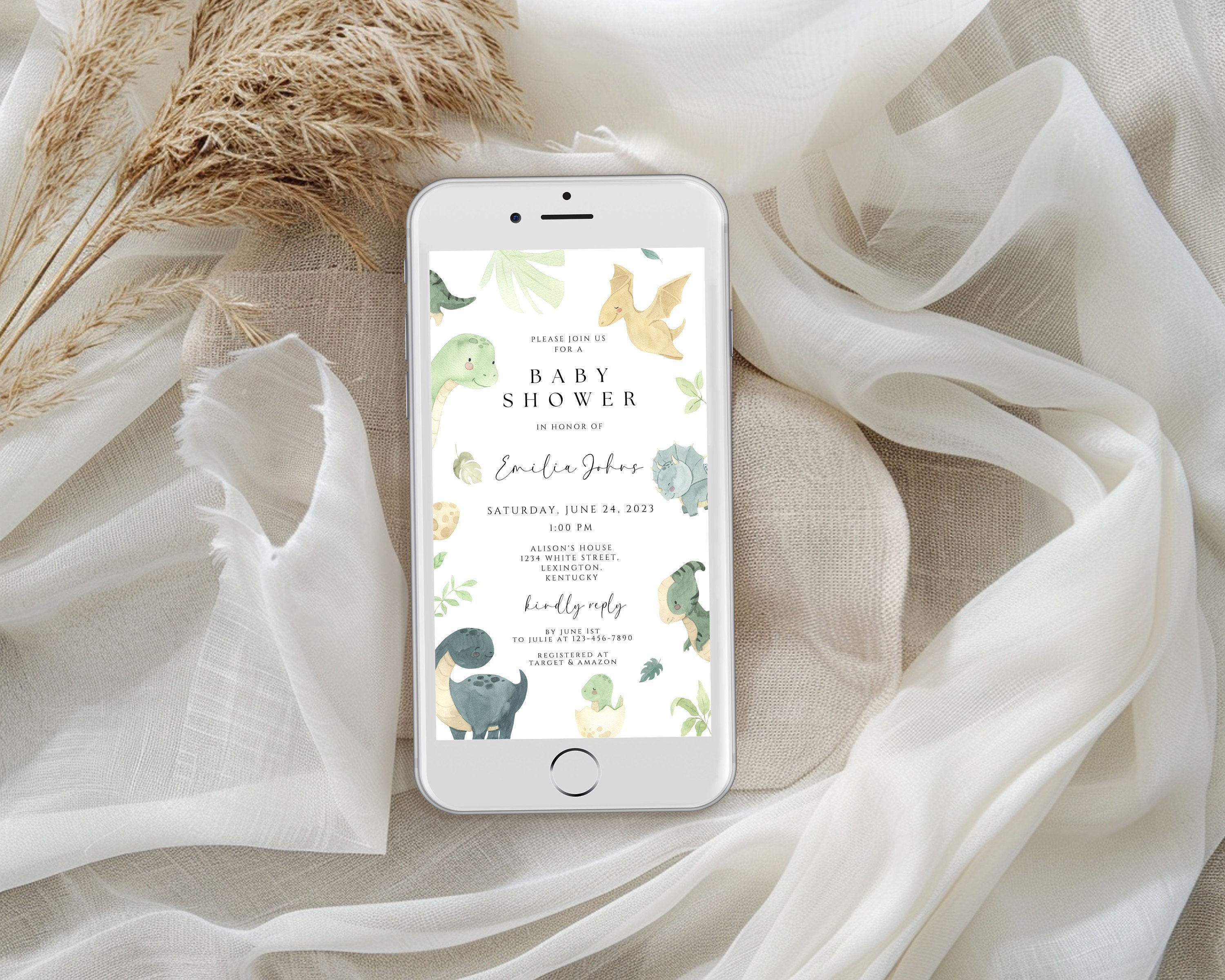 Dinosaur Baby Shower electronic Invitation, dino Gender Neutral Baby Shower Invite, Baby dino electronic Invitation, little dino in the way