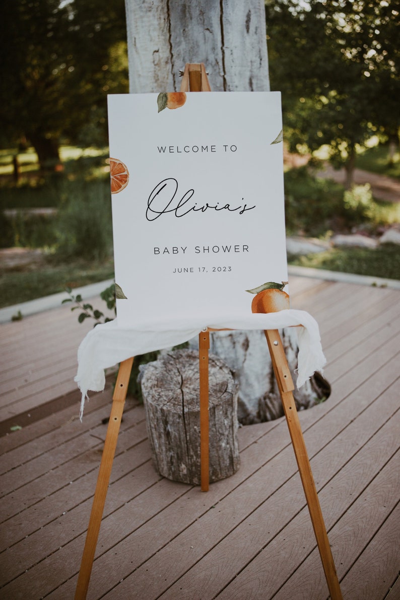 Little Cutie Baby Shower Sign, Welcome Sign Baby Shower, Orange Baby Shower Sign, Citrus Baby Shower Sign, Editable Sign, Cutie Shower Sign image 1