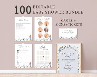 Editable Peter Rabbit Baby Shower Game Bundle, Blue Peter Rabbit Baby Shower Game Pack, Boy Peter Rabbit Shower Games, Peter Rabbit, CPRB02