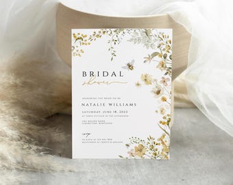 Invito per la festa nuziale "Sposa ape", invito per la festa nuziale con fiori di campo di api, invito per la festa nuziale con fiori di api minimalisti, BTB02