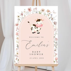 Holy cow Baby Shower Welcome Sign, Girl Holy Cow Baby Shower welcome, Boho Highland Cow,  Farm cow Baby Shower Welcome Sign, HCBSH01