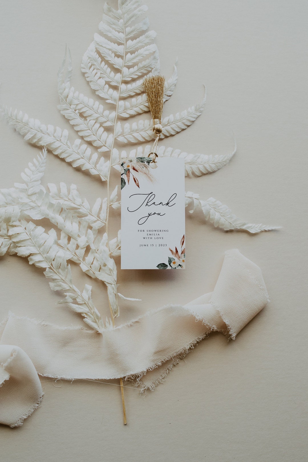 Boho Favor Tag Template, pampas Grass Baby Shower Thank You Tag ...