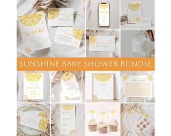 Sunshine Baby Shower Bundle, A Little Ray of Sunshine Baby Shower Invitation, Sun Baby invite, Here Comes the Son baby shower set, SBH01
