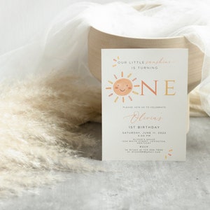 Our Little Sunshine First Birthday Invitation Editable, Sunshine 1st Birthday Invite, Boho Sun 1st Birthday Neutral, Printable Template image 6
