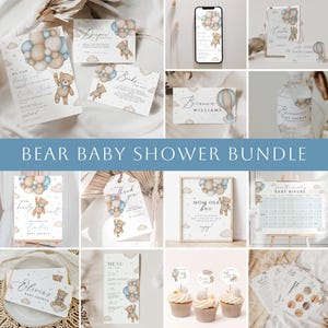 Pacchetto invito baby shower con palloncino orso, invito baby shower We Can Bearly Wait, baby shower per orsetto, palloncini orsetto, giochi, BWBS01