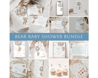 Bear Balloon Baby Shower Invitation Bundle, We Can Bearly Wait Baby Shower Invite, Bear Boy Baby Shower, Teddy Bear Balloons, Games, BWBS01