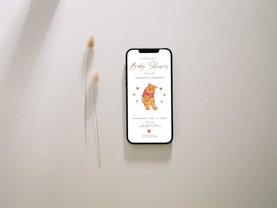 Winnie the Pooh Evite, Classic Winnie the Pooh Baby Shower Evite