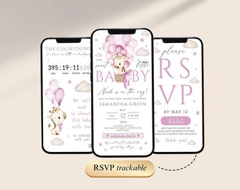 giraffe girl Baby Shower digital Invitation Template with Clickable RSVP, girl Baby Shower Invite, giraffe safari pink baby shower, PGBSH01