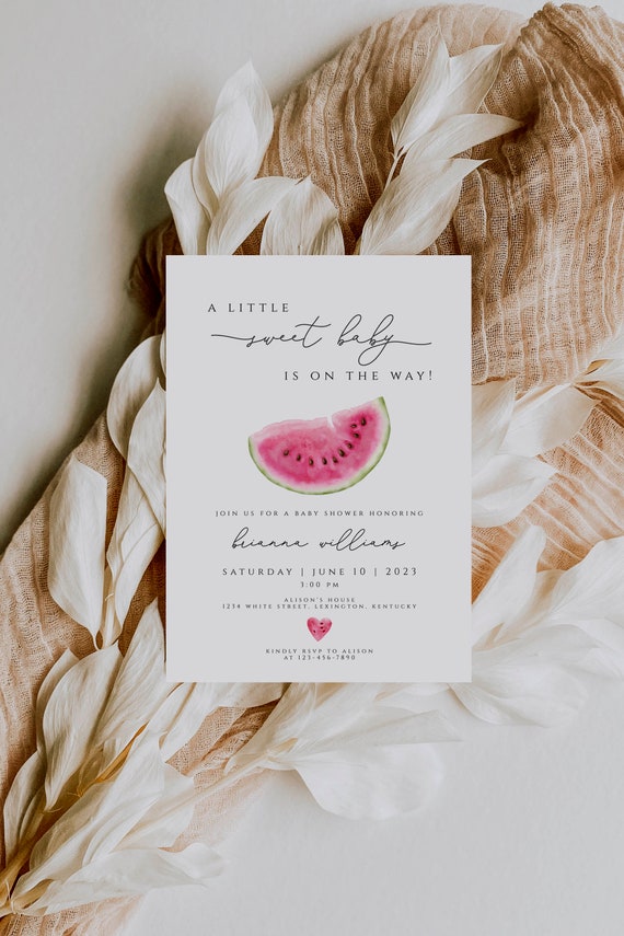 Watermelon Baby Shower Invitation Template, A Berry Sweet Baby is on the Way, Watermelon Invitations, Berries Watermelon  invite