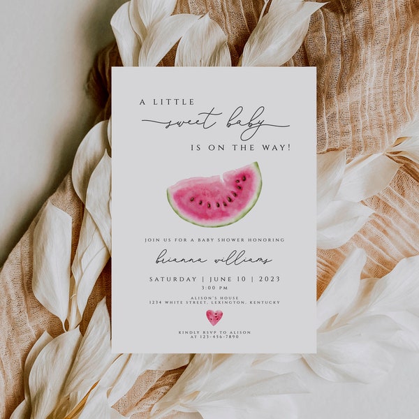 Watermelon Baby Shower Invitation Template, A Berry Sweet Baby is on the Way, Watermelon Invitations, Berries Watermelon  invite