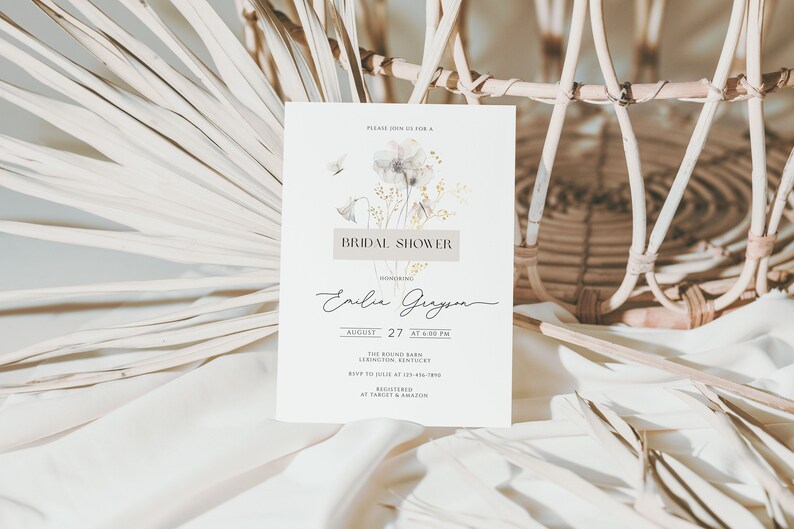 elegant floral bridal Shower Invite, floral minimalist Bridal Shower Invitation, flowers bridal shower Invitation, image 3