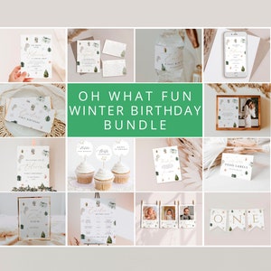 Oh what fun Winter Birthday Invitation Invitation Bundle, Oh what fun Winter 1st Birthday Bundle, Winter Holiday 1st Birthday invite Bundle