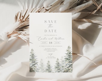 Winter Save The Date Template, christmas forest Save The Date invite, Save The Date Template, winter forest Save the Date