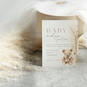 Etiqueta de poção para fazer bebê, etiqueta de chá de bebê com grama de pampas, etiqueta de lembrança Boho, cerveja, vinho, destilados, álcool, champanhe, rótulo, adesivo