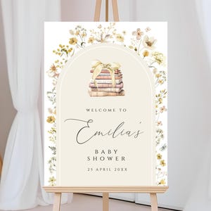 Storybook Baby Shower Welcome Sign, A New Chapter Begins girl Baby Shower Welcome sign, A new chapter will soon, Book Themed pink, NCBSH03