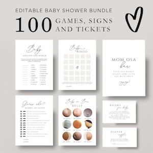 100 jeux et panneaux modifiables de baby shower minimalistes, jeux de baby shower silmpe Jeux de baby shower, ensemble de jeux de baby shower